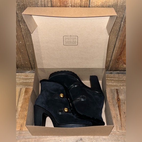 Coach Lenora Suede Boots with Shearling Lining & Logo Button Accents. - Picture 3 of 16